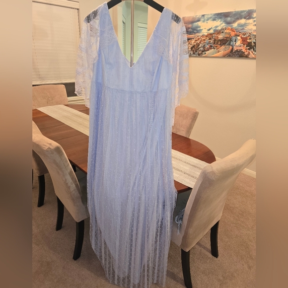 Ever Pretty Light Blue Gown with Lace Sleeves, Literally Worn Once, Like New! - Picture 1 of 5